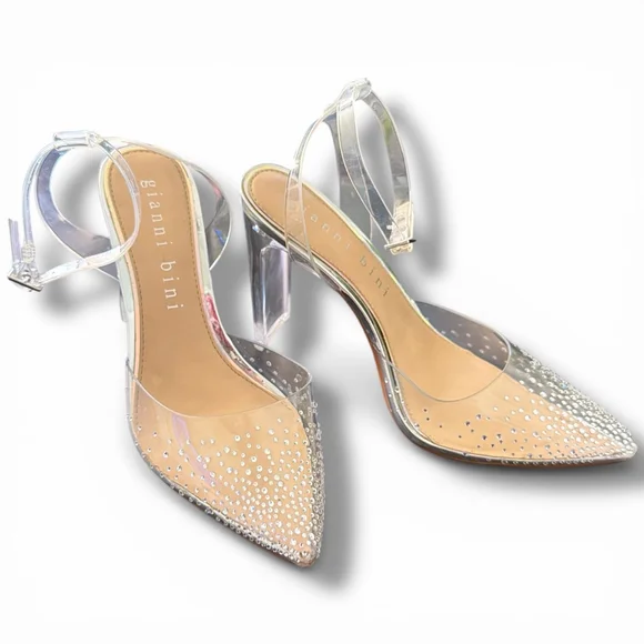 Gianni Bini The Lorynn’s Clear Silver Rhinestone Ankle Strap Heels 8.5 - Picture 3 of 5